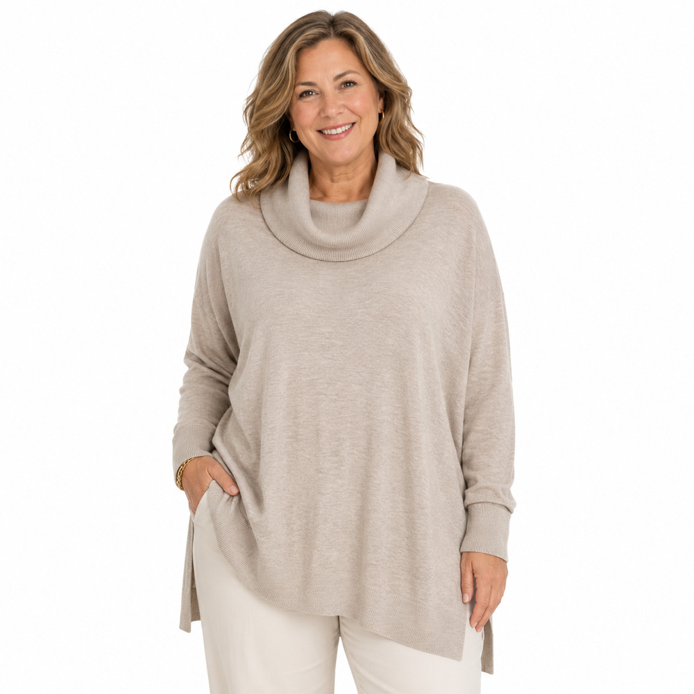 Ann Taylor Loft Turtleneck Cowl Neck Beige Longline Minimalist Sweater sz XL
